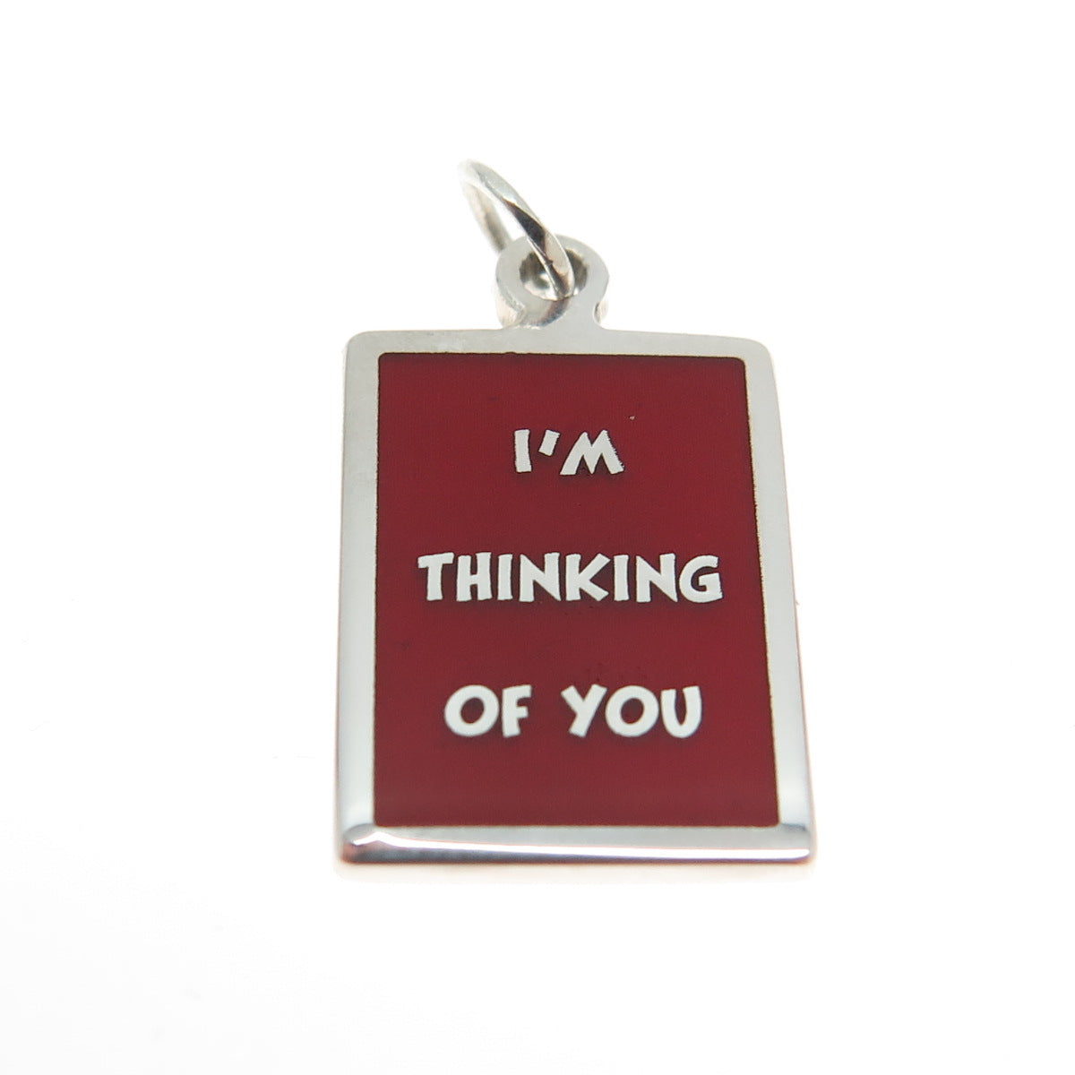 925 Sterling Silver Red Enamel "I'm Thinking Of You" Minimalist Charm Pendant