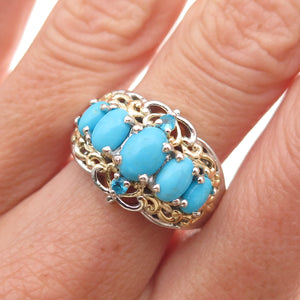 Chuck Clemency 925 Sterling Silver 2-Tone Real Turquoise Apatite Ring Size 8.25