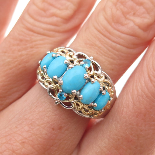 Chuck Clemency 925 Sterling Silver 2-Tone Real Turquoise Apatite Ring Size 8.25