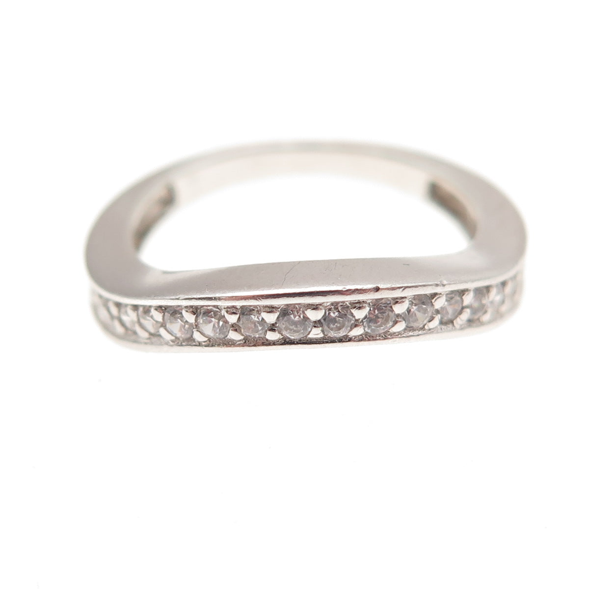 925 Sterling Silver Round-Cut C Z Half Eternity Wavy Band Ring Size 5.25