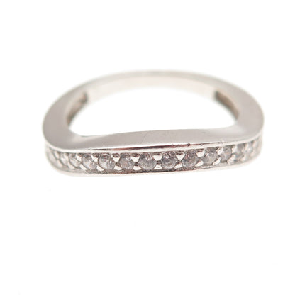 925 Sterling Silver Round-Cut C Z Half Eternity Wavy Band Ring Size 5.25