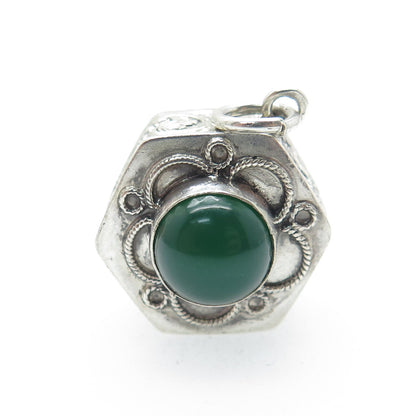 800 Silver Antique Art Deco Real Green Onyx & Lapis Filigree Dual Sided Pendant