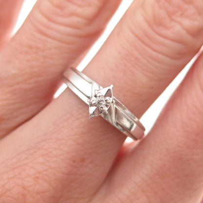 925 Sterling Silver Vintage Real Round-Cut Diamond Promise Ring Size 6.75
