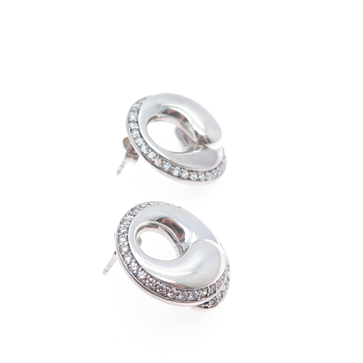 925 Sterling Silver Round-Cut C Z Modernist Crescent Earrings