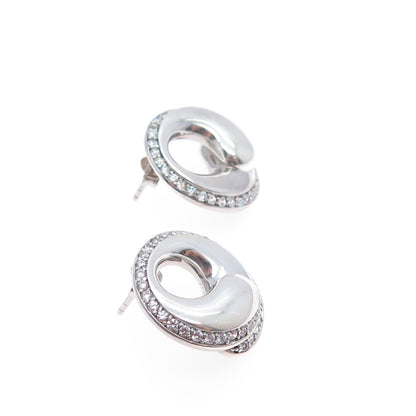 925 Sterling Silver Round-Cut C Z Modernist Crescent Earrings