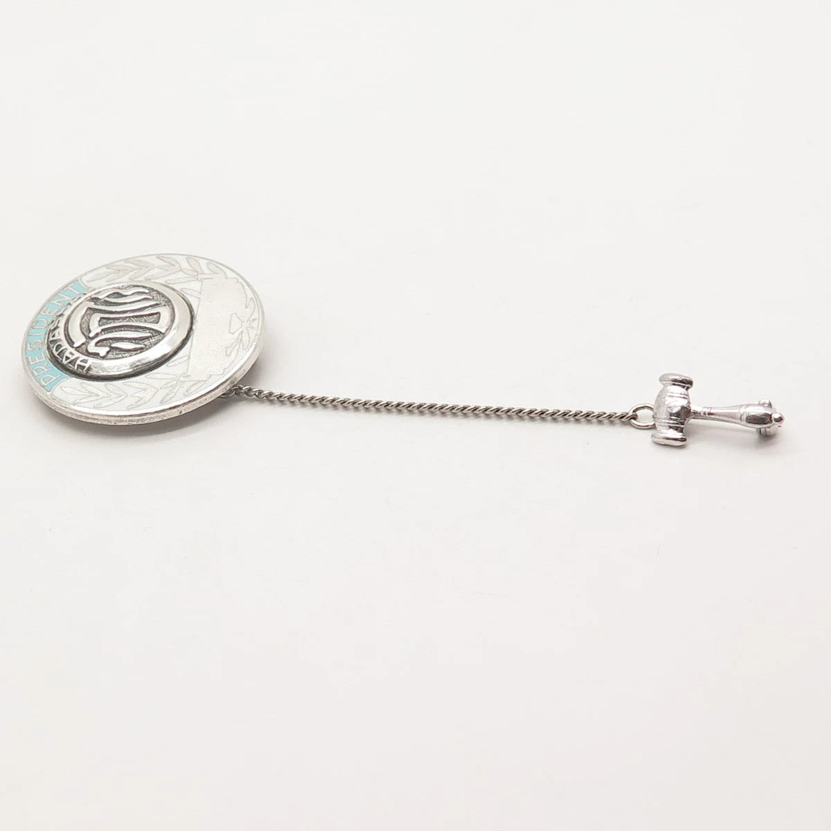925 Sterling Silver Vintage Enamel "President Hadassah" Pin Brooch w/Chain