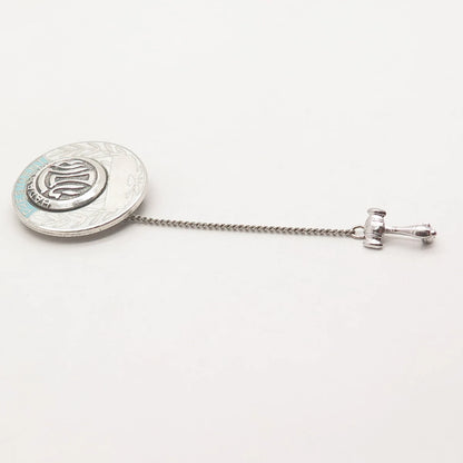 925 Sterling Silver Vintage Enamel "President Hadassah" Pin Brooch w/Chain