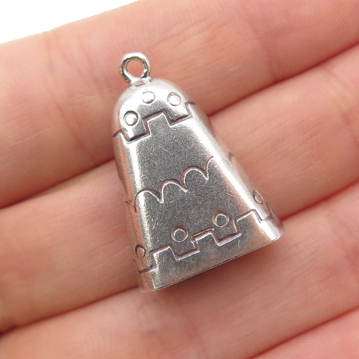 Old Pawn 925 Sterling Silver Vintage Southwestern Bell Tribal 3D Charm Pendant