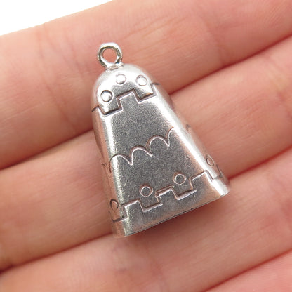Old Pawn 925 Sterling Silver Vintage Southwestern Bell Tribal 3D Charm Pendant