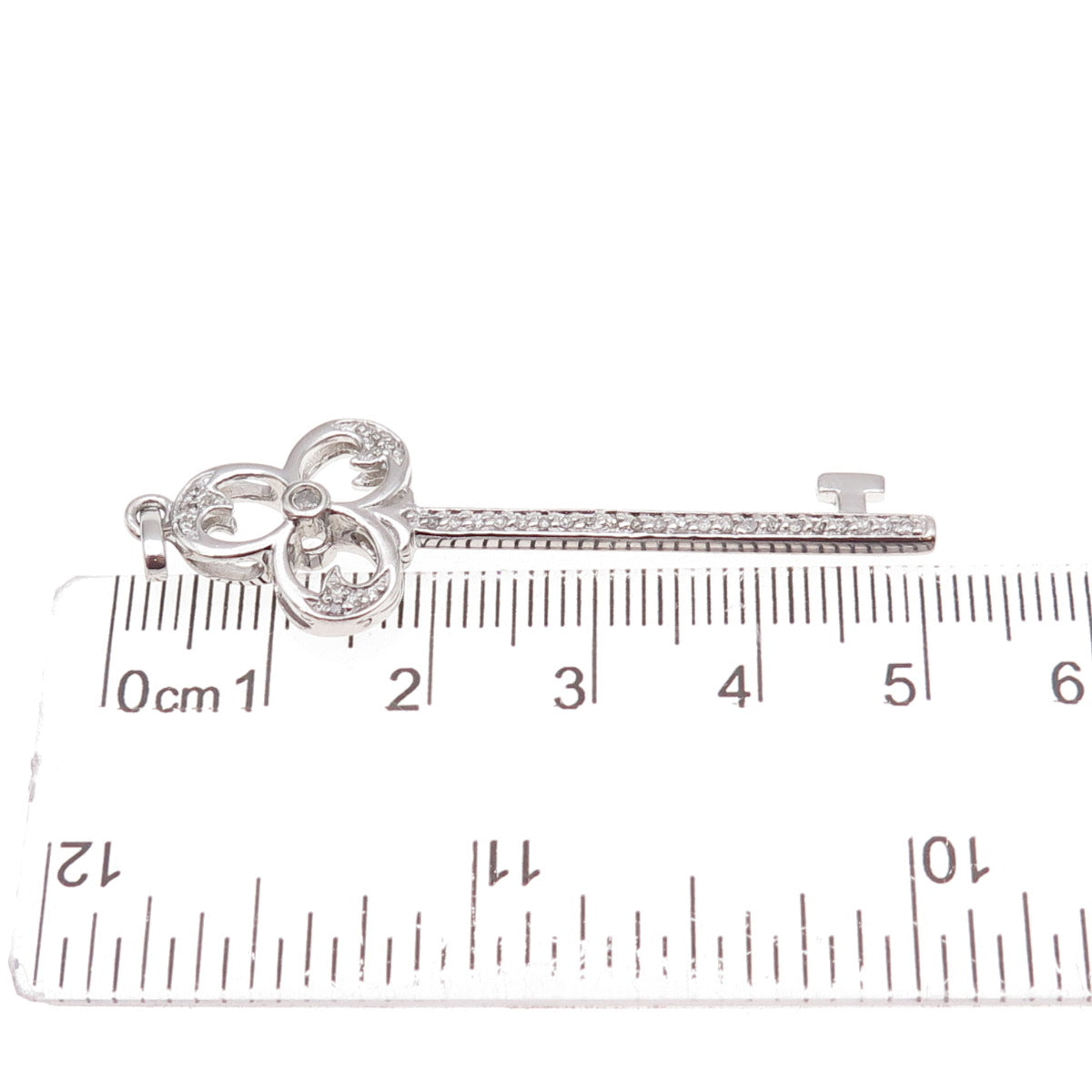 925 Sterling Silver Real Round-Cut Diamond Club Key Charm Pendant