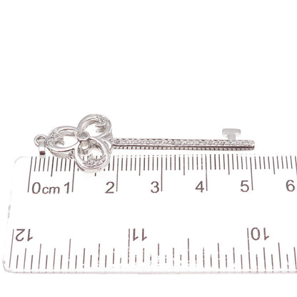 925 Sterling Silver Real Round-Cut Diamond Club Key Charm Pendant