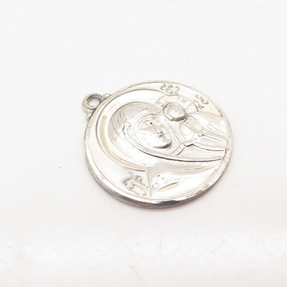 925 Sterling Silver Vintage Court Square Madonna w/ Child Religious Pendant