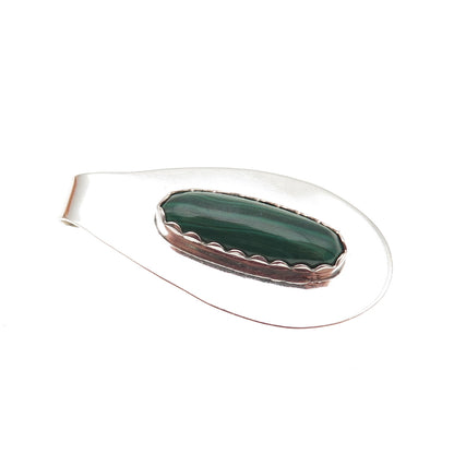 Old Pawn Sterling Silver Vintage Southwestern Malachite Teardrop Slide Pendant