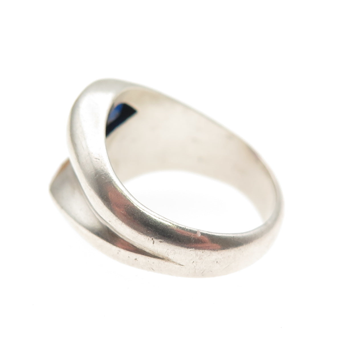 925 Sterling Silver Vintage Lab-Created Ruby & Sapphire Modernist Ring Size 5