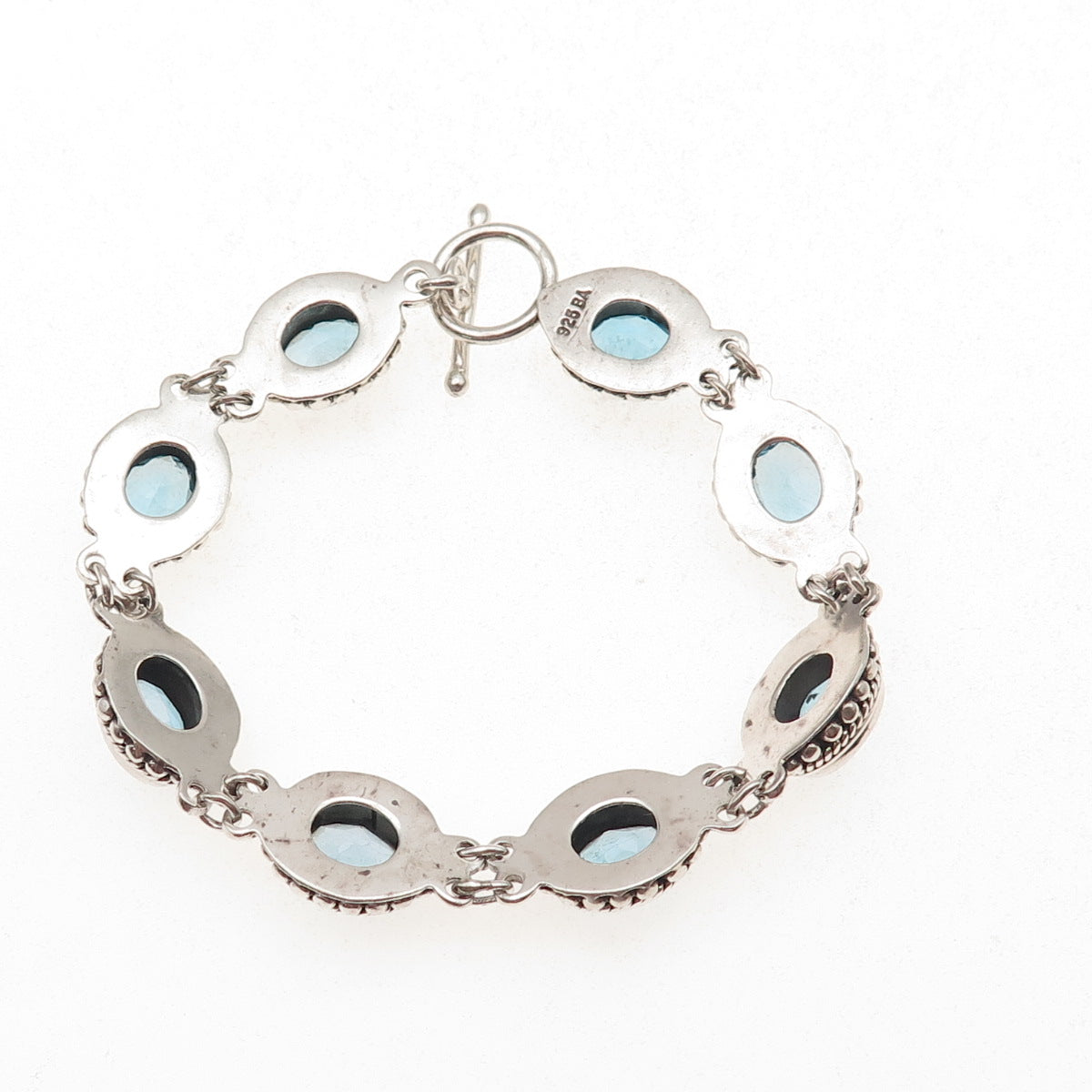 Suarti Bali 925 Sterling Silver Vintage Real Blue Topaz Beaded Bracelet 6.5"