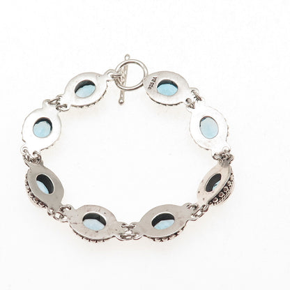 Suarti Bali 925 Sterling Silver Vintage Real Blue Topaz Beaded Bracelet 6.5"