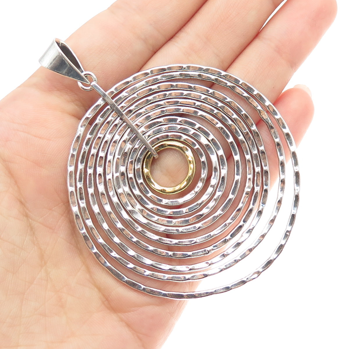 925 Sterling Silver 2-Tone Vintage CII Mexico Modernist Multi-Circle Pendant