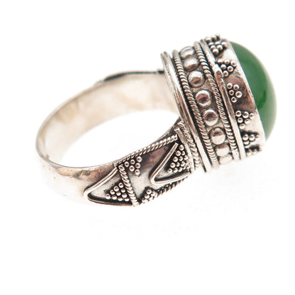 Suarti Bali Sterling Silver Vintage Real Jade Granulated Oxidized Ring Size 7.25