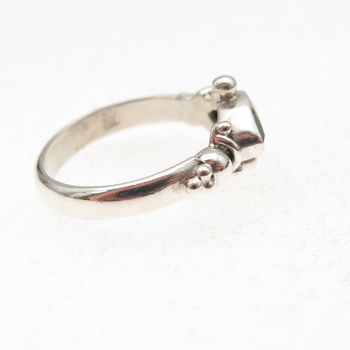 925 Sterling Silver Vintage Real Marquise-Cut Red Garnet Oxidized Ring Size 7