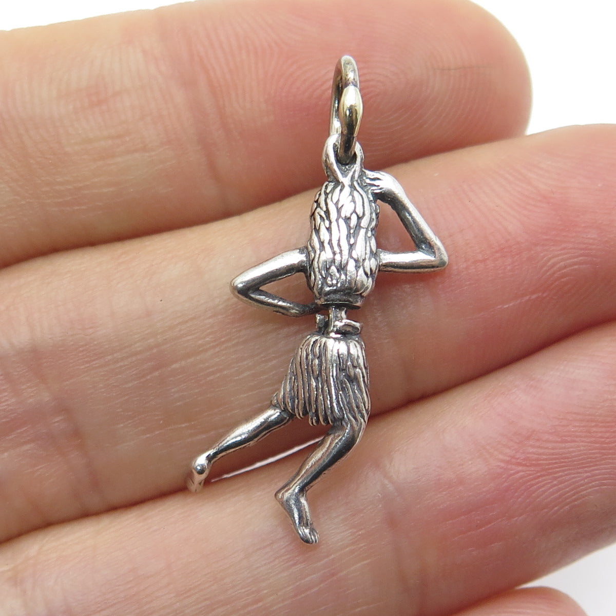 925 Sterling Silver Vintage Hula Dancing Woman Moving 3D Pendant