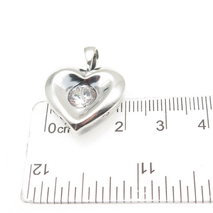 HAN 925 Sterling Silver Vintage Round-Cut C Z Heart Oxidized Mini Charm Pendant