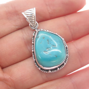 925 Sterling Silver Vintage Real Tyrone Turquoise Charm Pendant