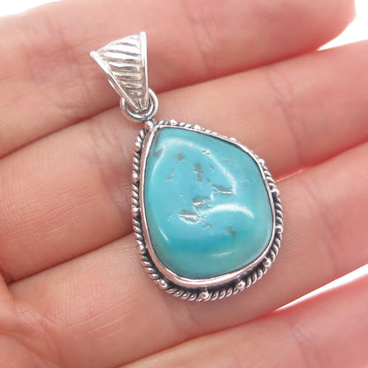 925 Sterling Silver Vintage Real Tyrone Turquoise Charm Pendant