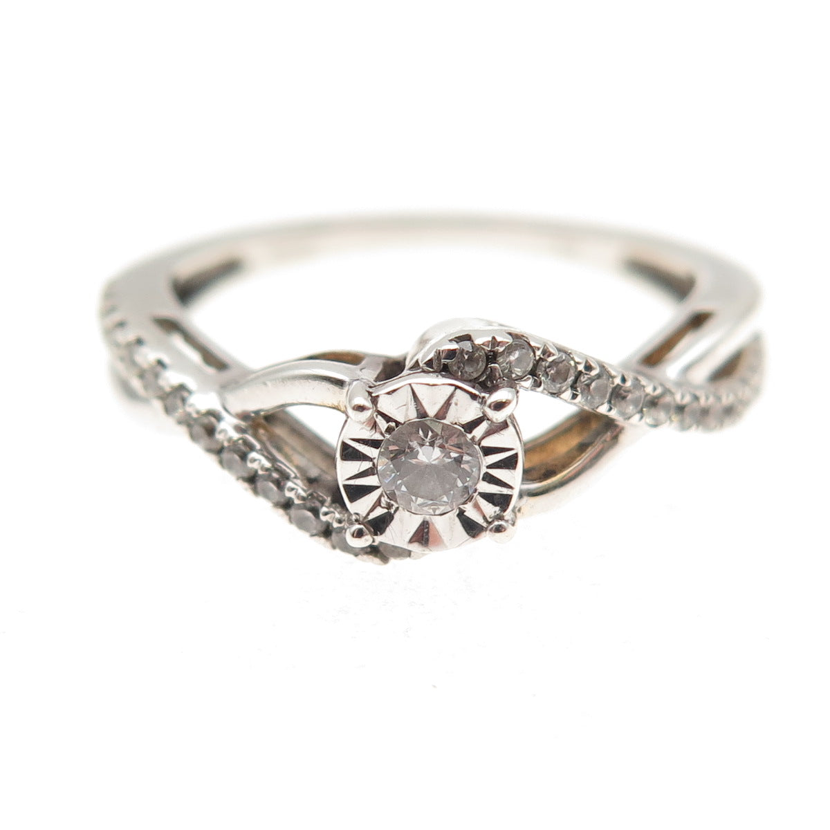 925 Sterling Silver Round-Cut C Z Engagement Ring Size 6.75