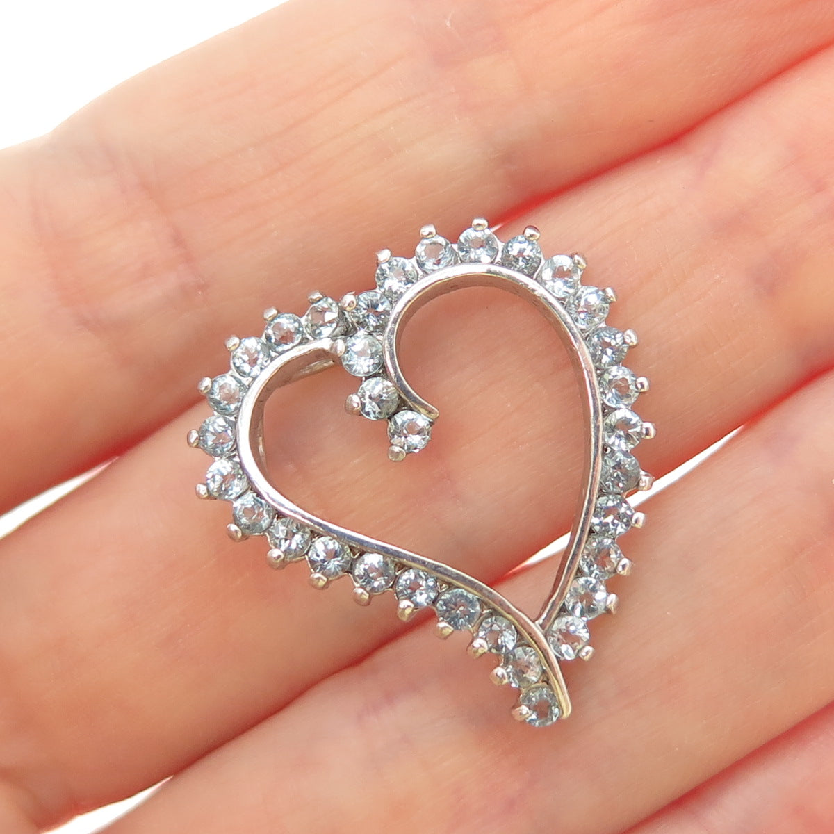 925 Sterling Silver Real Round-Cut Blue Topaz Heart Slide Charm Pendant