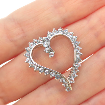 925 Sterling Silver Real Round-Cut Blue Topaz Heart Slide Charm Pendant