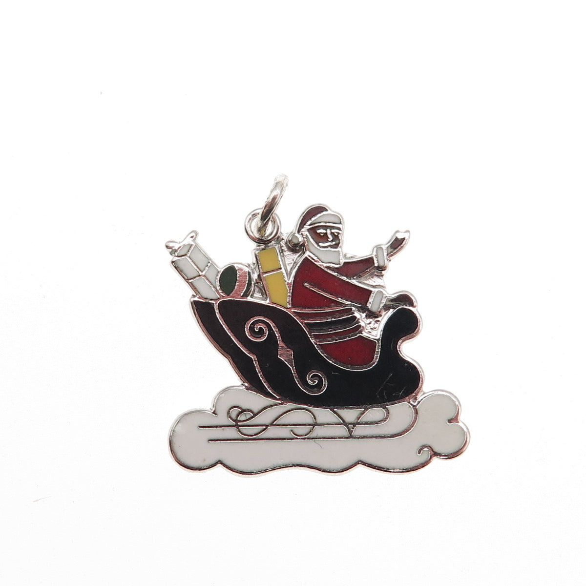 Danecraft Sterling Silver Antique Art Deco Enamel Santa's Sleigh Mini Pendant