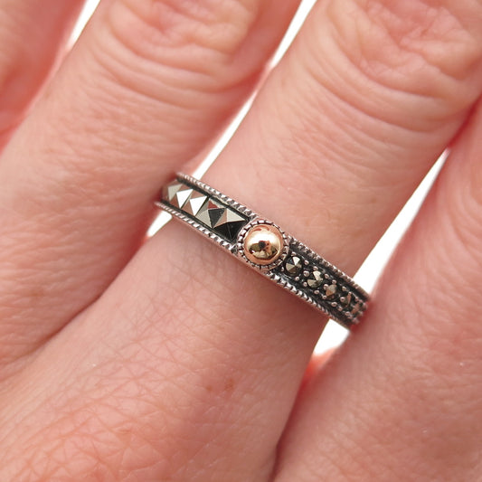 Judith Jack Sterling Silver Gold Accent Vintage Real Marcasite Ring Size 6.25