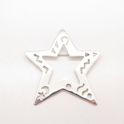 925 Sterling Silver Vintage Mexico Open Star Tribal Pin Brooch