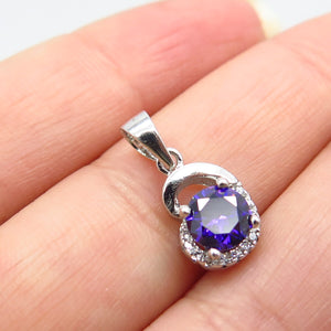 925 Sterling Silver White & Amethyst-Tone C Z Pendant