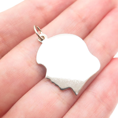CREA 925 Sterling Silver Vintage Girl Portrait Tag Charm Pendant