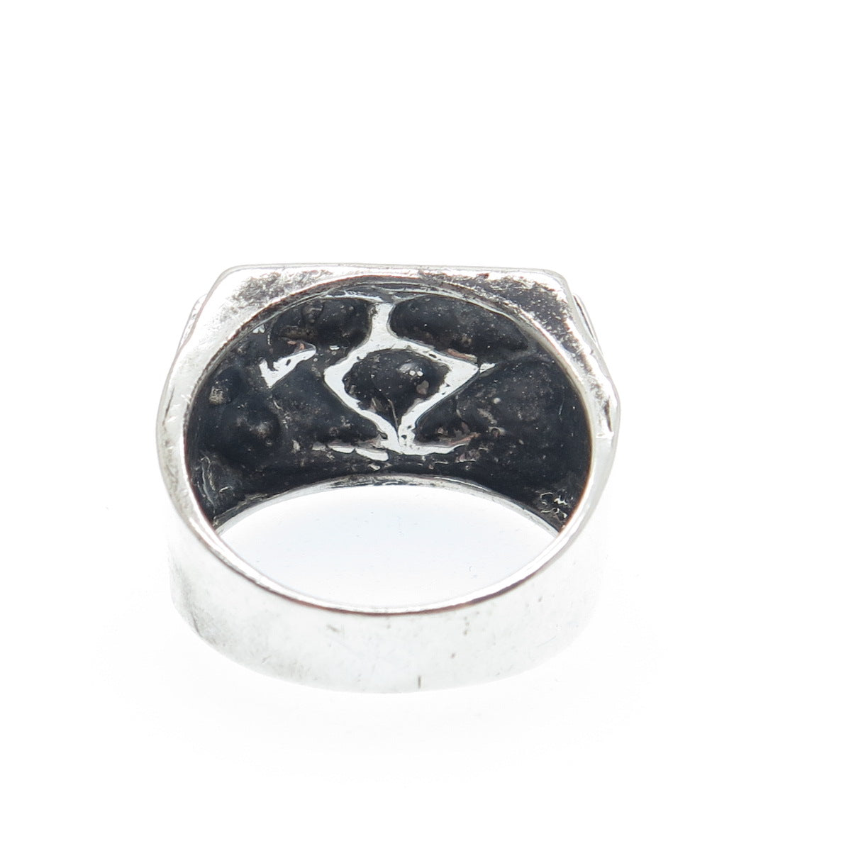925 Sterling Silver Vintage Modernist Nugget Oxidized Ring Size 10.25