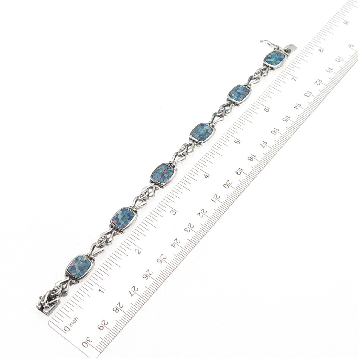 Michelle Albala 925 Sterling Silver Vintage Real Opal Mosaic Bracelet 7.25"