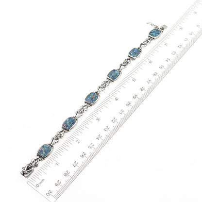 Michelle Albala 925 Sterling Silver Vintage Real Opal Mosaic Bracelet 7.25"