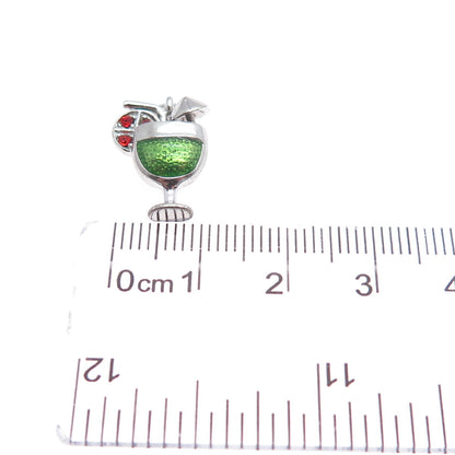 925 Sterling Silver Vintage Enamel Red Rhinestone Cocktail Minimalist Pendant