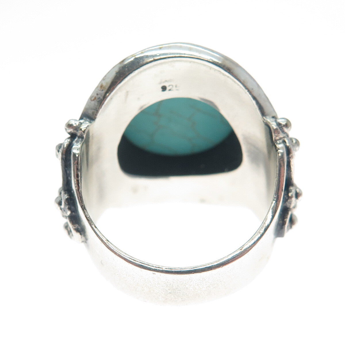 925 Sterling Silver Vintage Lone Mountain Turquoise Sun Oxidized Ring Size 10.5