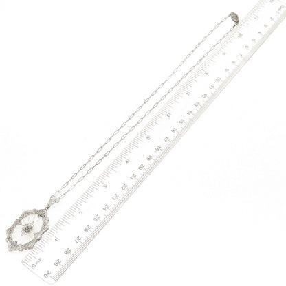 925 Sterling Antique Art Deco Rhinestone & Camphor Frosted Glass Necklace 18"