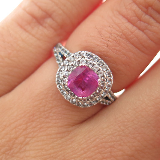 925 Sterling Silver Lab-Created Ruby & C Z Ring Size 5.25