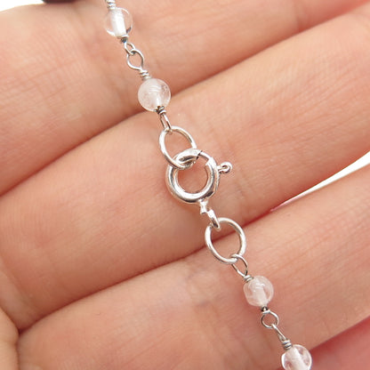 925 Sterling Silver Vintage Real Garnet Clear Crystal Beaded Chain Necklace 18"