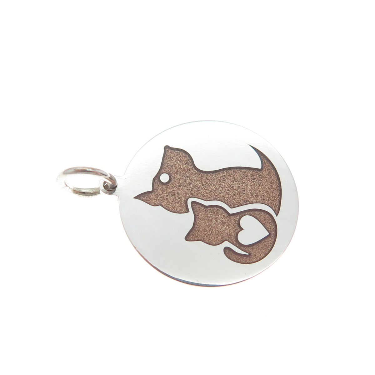 925 Sterling Silver Brown Enamel Dog & Cat Friendship Minimalist Charm Pendant