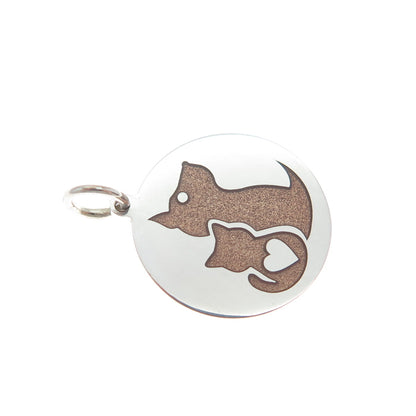 925 Sterling Silver Brown Enamel Dog & Cat Friendship Minimalist Charm Pendant