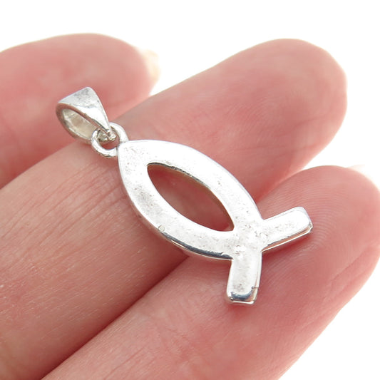 925 Sterling Silver Vintage Ichthys Fish Religious Charm Pendant