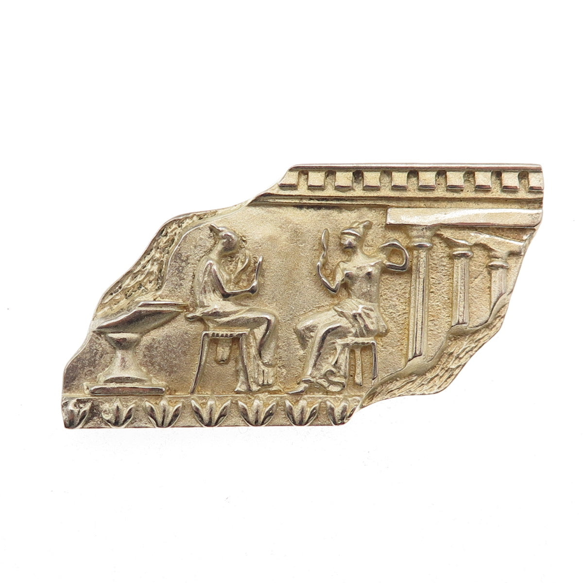 835 Silver Gold Plated Vintage Roman Frieze Pin Brooch