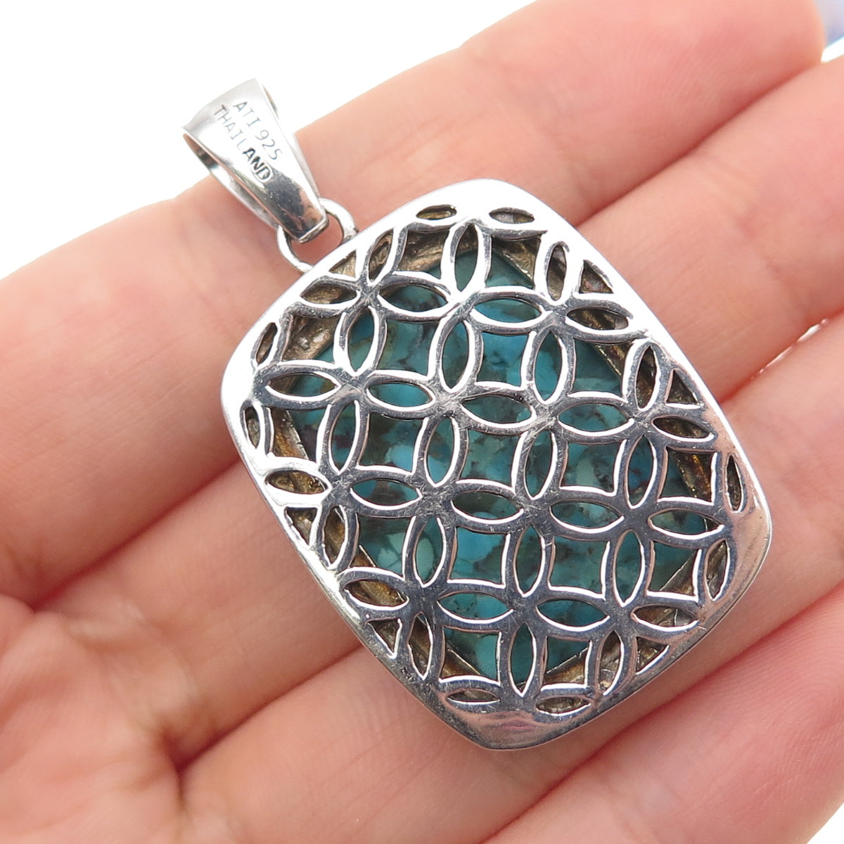 ANNIKA WITT 925 Sterling Silver Vintage Real Turquoise Inlay Charm Pendant