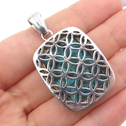 ANNIKA WITT 925 Sterling Silver Vintage Real Turquoise Inlay Charm Pendant