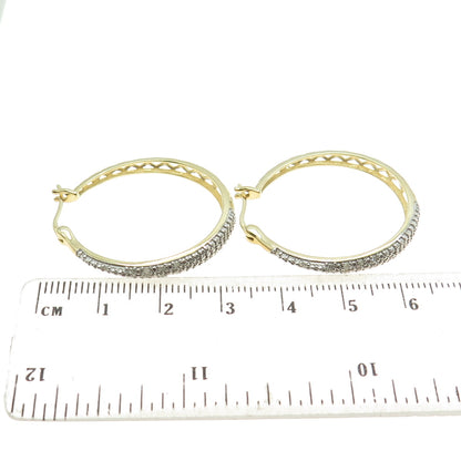 DBJ DEE BERKLE 925 Sterling Silver Gold Plated Real Diamond Hoop Earrings